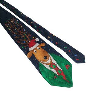 Hallmark Yule Tie Greetings Reindeer Christmas Novelty Necktie Snowflakes